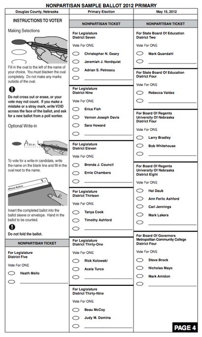 Douglas County Nebraska Primary Election Countywide Sample Ballot Page 4