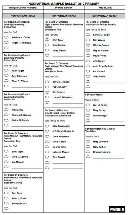 Douglas County Nebraska Primary Election Countywide Sample Ballot Page 5