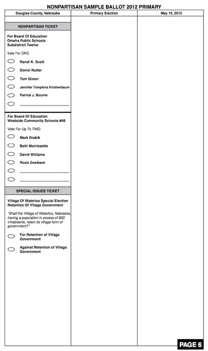Douglas County Nebraska Primary Election Countywide Sample Ballot Page 6