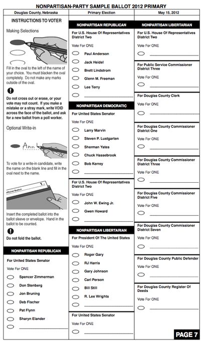 Douglas County Nebraska Primary Election Countywide Sample Ballot Page 7