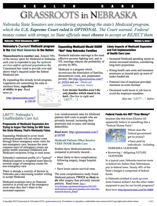 Grassroots in Nebraska GIN Newsletter V4I1 Health Care LB577 Page 1