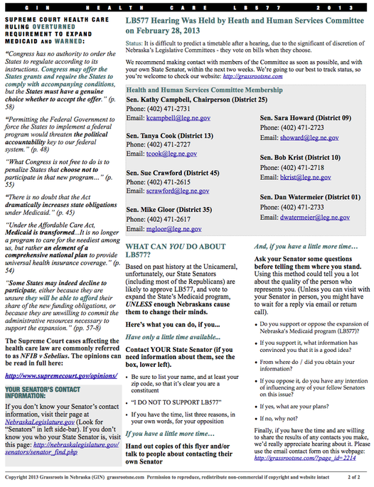 Grassroots in Nebraska GIN Newsletter V4I1 Health Care LB577 Page 2