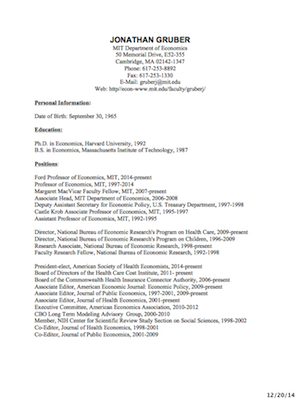 Click to download / view Jonathan Gruber's Curriculum Vitae