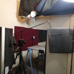 The current setup. Soon, the hanging blankets will be replaced with better equipment, giving us better flexibility.